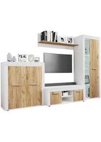 Vcm, Wohnzimmertisch &raquo;4 tlg Schrankwand M&ouml;bel Set Wohnwand Usilo L&laquo; 4 Stk. tlg., Wei&szlig; / Honig-Eiche,