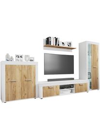 Vcm, Wohnzimmertisch &raquo;4 tlg Schrankwand M&ouml;bel Set Wohnwand Usilo XL&laquo; 4 Stk. tlg., Wei&szlig; / Honig-Eiche,