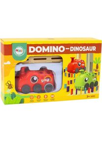 Lean Toys Batteriebetriebenes rotes Dinosaurierauto, das Dominosteine ​​legt