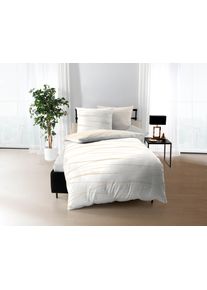 Wendebettw&auml;sche Kaeppel "MOTION 100% gek&auml;mmte Baumwolle", beige (creme, natur), B/L: 155cm x 220cm, 1 Stk., 1 Stk., Mako-Satin, B/L: 80cm x 80cm, 2 Stk., Mako-Satin, Obermaterial: 100% Baumwolle, Bettw&auml;sche, Wendebettw&auml;sche, mit feinen Wellenlinien, Markenrei&szlig;verschluss, Wendeoptik