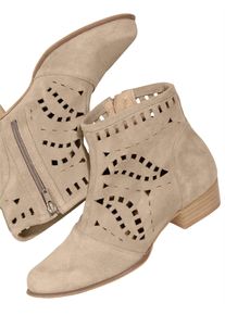 Stiefelette Heine, Damen, Gr. 43, taupe, Leder, Rindsleder, Veloursleder, Schuhe Stiefelette