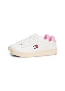 Plateausneaker Tommy Jeans "ARCHIVE' 98", Damen, Gr. 35, rosa (ecru, rosa), Nappaleder, Textil, unifarben mit Farbeins&auml;tzen, Basic, Schuhe Plateausneaker, Freizeitschuh, Halbschuh, Schn&uuml;rer mit Kontrastbesatz an der Ferse
