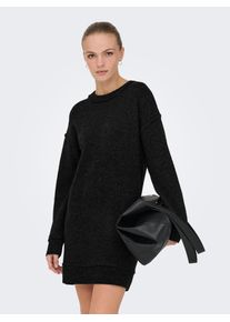 Midikleid Only "ONLHAZEL LS O-NECK DRESS BF KNT", Damen, Gr. L, N-Gr, schwarz, Strick, Obermaterial: 93% Polyester, 4% Wolle, 3% Elasthan, unifarben, regular fit kurz, Rundhals, Rippb&uuml;ndchen, Kleider Midikleid, Sommerkleid