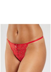 String Lascana "Nikoletta", Damen, Gr. 36/38, rot, Spitze, Obermaterial: 90% Polyamid, 10% Elasthan, Unterhosen String, aus floraler Spitze mit Accessoire in Perlenoptik