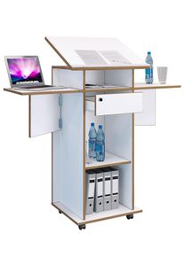 Stehpult Vcm "Holz Stehpult Rednerpult Stehtisch Rollen Salia", wei&szlig;, B:123cm T:50cm, Tische, Stehpult