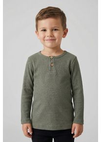 Langarmshirt name it "NMMKAB LS TOP NOOS", Jungen, Gr. 86, gr&uuml;n (dusty olive), Feinripp, Obermaterial: 57% Baumwolle, 38% Modal, 5% Elasthan, meliert, normal normal, Rundhals, abgesteppte Kante, Shirts Langarmshirt, Im Henley-Stil - mit kurzer Knopfleise, normal geschnitten