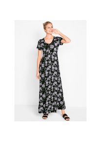 bonprix, Damen, Maxikleid f&uuml;r Festivals, aus Viskose, lockerer Schnitt, mit kurzem Arm, schwarz gebl&uuml;mt, 56/58 (XXXL) - N-Gr, Lockerer Schnitt f&uuml;r 