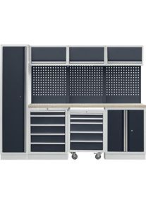 Werkplaatskastsysteem met hoge kast met vleugeldeur en mobiel magazijn met laden, b x d = 2606 x 460 mm, lichtgrijs / antracietgrijs
