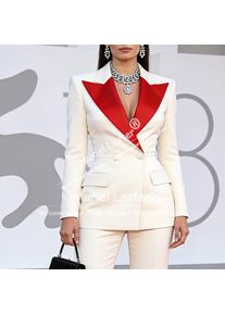 Elegant Suits Women 2 Piece Sets Satin Label Prom Blazers Customized Double Breasted jacket Pants Lady Business Tuxedos Outfits