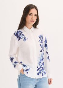 bonprix Bluse aus flie&szlig;ender Viskose, wei&szlig;, Gr.50, floral bedruckte Bluse aus flie&szlig;ender Viskose mit Knopfleiste vorne, aus Viskose