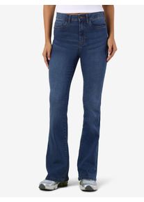 High-waist-Jeans Noisy may "NMSALLIE HW FLARE JEAN VI021MB FWD NOOS", Damen, Gr. 32, L&auml;nge 30, blau (medium blau denim), Denim/Jeans, Obermaterial: 75% Baumwolle, 18% Polyester, 5% Viskose, 2% Elasthan, unifarben, skinny fit, Jeans High-waist-Jeans
