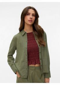 V&eacute;ro Moda Langarmbluse VERO MODA "VMCAIA LS SHIRT WVN NOOS", Damen, Gr. XL, gr&uuml;n (deep lichen gr&uuml;n), Web, Obermaterial: 90% Baumwolle, 10% Leinen, unifarben, regular fit normal, Blusen Langarmbluse, Baumwollmischung, regular fit, mit Leinen