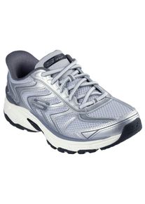 Slip-On Sneaker Skechers "STAMINA SPORT", Herren, Gr. 42, silber (silberfarben, grau), Leder, Synthetik, Textil, kontrastfarbene Details, Schuhe Slip-On Sneaker, Retro Sneaker, Schn&uuml;rschuh mit Slip-ins