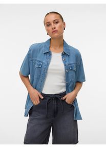 V&eacute;ro Moda Jeansbluse VERO MODA "VMSIGGA SS CLR DENIM SHIRT", Damen, Gr. S, blau (light blau denim), Denim/Jeans, Obermaterial: 90% Baumwolle, 10% Viskose, unifarben, regular fit normal, Blusen Jeansbluse, Baumwollmischung, regular fit