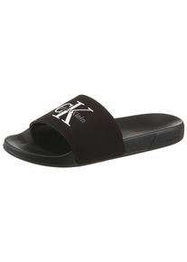 Pantolette Calvin Klein "ESS SLIDE CV WN", Damen, Gr. 36, schwarz, Baumwolle, Textil, Basic, Schuhe Pantolette, Sommerschuh, Poolslides, Pantolette, Strandschuh mit Logoschriftzug