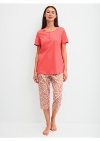 Capri-Pyjama Calida "Flower Nights", Damen, Gr. L (48/50), rose of sharon, Single Jersey, Obermaterial: 100% Baumwolle, bequem 3/4-L&auml;nge, Rundhals, Homewear-Sets Capri-Pyjama, mit Rundhalsausschnitt, in 3/4-L&auml;nge mit floralem Muster