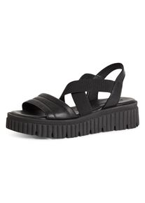 Keilsandalette Tamaris, Damen, Gr. 36, schwarz, Leder, Schuhe Keilsandalette, Plateau, Riemchensandale, Sommerschuh mit Kreuzbandage