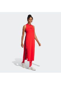 Shirtkleid adidas Sportswear "ESSENTIALS 3-STREIFEN LONG RACERBACK", Damen, Gr. S, N-Gr, rot (pure ruby, schwarz), Obermaterial: 93% Baumwolle, 7% Elasthan, Kleider Shirtkleid, &auml;rmelloses Racerback-Design, sportlicher Stil, ohne Verschluss