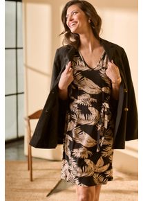 Sommerkleid Laura Scott, Damen, Gr. 38, N-Gr, schwarz (schwarz, beige, tropic), Single Jersey, Obermaterial: 95% Viskose, 5% Elasthan, bedruckt, figurumspielend mini, Serafino, angeschnitten, Kleider Sommerkleid, mit sommerlichem Alloverdruck, inkl. Bindeband