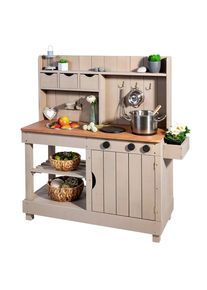 Muddy Buddy Matschk&uuml;che, Grau, Holz, Metall, Zypresse, massiv, 40x105x102 cm, EN 71, mit Kn&ouml;pfen, mit Holzschutz vorbehandelt, Spielzeug, Holzspielzeug