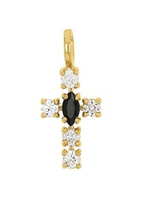 Amor, Damen, Kreuzanh&auml;nger &raquo;2039172&laquo; mit Zirkonia (synth.), gelbgoldfarben-kristallwei&szlig;-schwarz + kristallwei&szlig;-schwarz, Damen Motivanh&auml;nger "Kreuz" 