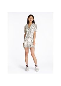 Tommy Jeans, Damen, Minikleid &raquo;TJW SS CREPE MINI DRESS&laquo; mit Schleifendetail, Vogelmuster, White, XS (34) - N-Gr, Minikleid von Tommy Jeans