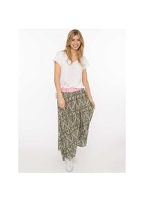 Zwillingsherz, Damen, Maxirock &raquo;"Jungle Leaves"&laquo; Bl&auml;ttermotiv, Gummizug mit Schrift, leichtes Material, kn&ouml;chellang, Gr&uuml;n, L/XL, Damenrock von 