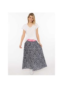 Zwillingsherz, Damen, Maxirock &raquo;"Geometric Flowers"&laquo; Florales Muster, Gummizug mit Schrift, leichtes Material, kn&ouml;chellang, Dunkelblau, S/M, Damenrock