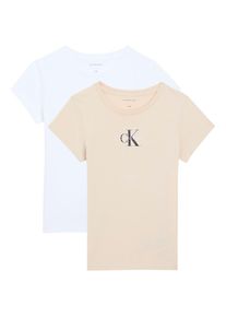 Calvin Klein Jeans, Damen, T-Shirt &raquo;2-PACK TEE&laquo; Set, 2 Regular fit mit Markenlogo, Oatmeal/white, 8 (128), T-Shirt von Calvin Klein Kids f&uuml;r M&auml;dchen