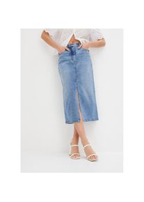 bonprix, Damen, Jeansrock mit Elasthan-Anteil, Midil&auml;nge, regular fit, mit Gehschlitz, blau denim, 52, Bequemer Tragekomfort durch regular fit