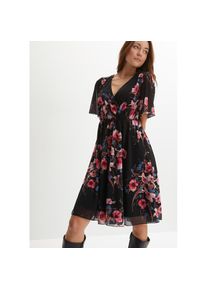 bonprix, Damen, Minikleid f&uuml;r den Alltag, aus Polyester und Elasthan, ausgestellte Passform, schwarz gebl&uuml;mt (L&auml;nge: Regul&auml;r), 32/34 (XS) - N-Gr, 