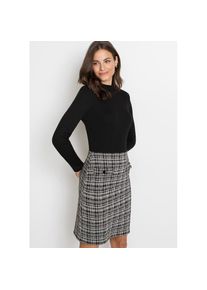 bonprix, Damen, Minikleid 1 tlg. f&uuml;r Fr&uuml;hling und Sommer, mit langem Arm, schmale Passform, schwarz/weiss boucle, 40/42 (M) - N-Gr, Modernes Design 