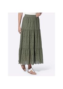 Heine, Damen, Maxirock, khaki, 40, florale Lochspitze