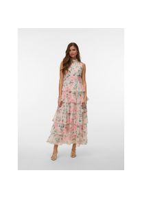 V&eacute;ro Moda Vero Moda, Damen, Maxikleid &raquo;VMFELICIA SL HIGHNECK RUF MAXI DRESS EXP&laquo; Kunstfaser, Peony AOP:FLOWER, M - N-Gr, &Auml;rmelloses und langes Sommerkleid von 