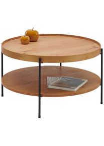 Hom&acute;in Hom`in Couchtisch, Schwarz, Eichefarben, Holz, Holzwerkstoff, Eiche, furniert, rund, Rundrohr, 80x45x80 cm, Wohnzimmer, Wohnzimmertische, Couchtische, Couchtische rund
