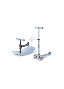 Micro Mobility , Pastellblau , Metall, Kunststoff , 28x45-77x67 cm , Hinterrad-Reibungsbremse, h&ouml;henverstellbarer Lenker mit Schnellspanner, Lenkstange abnehmbar, weiche Griffe, weicher Sitz, R&auml;der mit LED-Licht ,