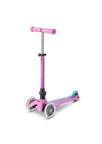 Micro Mobility , Flieder , Kunststoff , 26.5x53-67x55 cm , Hinterrad-Reibungsbremse, h&ouml;henverstellbarer Lenker mit Schnellspanner, Schnellklappmechanismus, weiche Griffe, Antirutsch-Trittbrett mit Bremse, R&auml;der mit LED-Licht, faltbarer Lenker ,