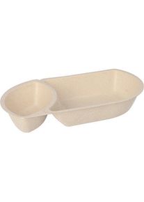 Conpax (LM) 50 Snacktrays Zuckerrohr 2-geteilt 3,6 cm x 12,4 cm x 22,4 cm natur, Einwegbeh&auml;lter, Braun