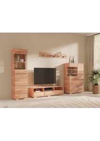 Wohnwand OTTO HOME "VETRO: besteht aus 2 Vitrinen, 1 Lowboard & 1 Wandregal, Wohnzimmer.", braun (kernbuchefarben), Kastenm&ouml;bel-Sets, Wohnwand, Breite:290cm, T&uuml;ren mit Glaseins&auml;tzen, Kabeldurchf&uuml;hrung in Lowboard