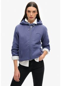 Kapuzensweatjacke Superdry "BORG LINED ZIPHOOD", Damen, Gr. M, blau (mariner navy), Sweatware, Obermaterial: 80% Baumwolle, 20% Polyester, unifarben, relaxed fit normal, Rippb&uuml;ndchen, Sweatjacken Kapuzensweatjacke