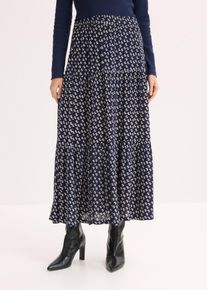 bonprix Femei Fustă maxi cu volane alipite, din viscoză cu textură, albastru, 44