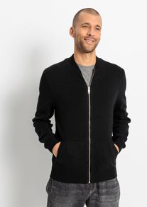 bonprix Strickjacke in Regular Fit, schwarz, Gr.64/66 (3XL), Trendig schmaler geschnittene Strickjacke mit Baseball-Kragen und zwei seitlichen Eingrifftaschen, 70% Baumwolle (recycelt)