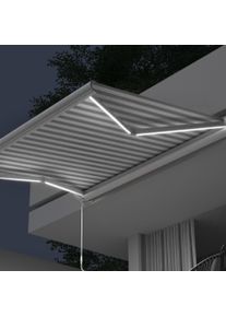 Kassettenmarkise Curve LED | 3,5 x 3 m, wei&szlig;, Stoff: grau-wei&szlig;, Blockstreifen