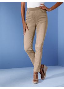 CREATION L PREMIUM Dames Jeans met ribtricotband in sesam ,maat 18, Witt, 56% Katoen, 19% Polyester, 14% Lyocell, 10% Viscose, 1% Elastan