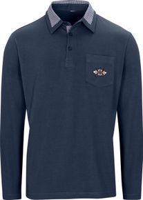 Herren Langarm-Poloshirt mit Webkaro-Details dunkelblau Gr&ouml;&szlig;e 60/62