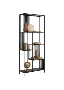 Ambia Home Regal, Schwarz, Metall, Metalloptik, 5 F&auml;cher, 80x190x30 cm, Wohnzimmer, Regale, B&uuml;cherregale