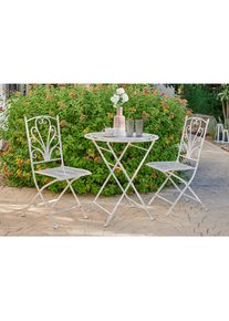 Ambia Garden Balkonset, Wei&szlig;, Metall, 3-teilig, Rundrohr, Flachrohr, Tisch klappbar, Stuhl klappbar, Gartenm&ouml;bel, Gartengarnituren, Balkonm&ouml;bel-Sets