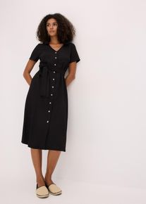 bonprix Jerseykleid aus luftigem Cr&ecirc;pe, schwarz, Gr.52/54 (XXL), Jerseykleid im Hemdblusenstil mit recyceltem Polyester