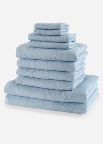 bonprix Set de prosoape de bumbac (set/10 piese), albastru, Set/10 piese Prosopel pentru spălare: 30/30 cm, prosop de oaspeţi 30/50 cm: 30/50 cm, 