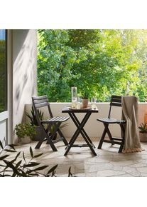 Balkonset, Anthrazit, Kunststoff, 3-teilig, eckig, Tisch klappbar, wetterbest&auml;ndig, Stuhl klappbar, platzsparend verstaubar, Gartenm&ouml;bel, Gartengarnituren, Balkonm&ouml;bel-Sets